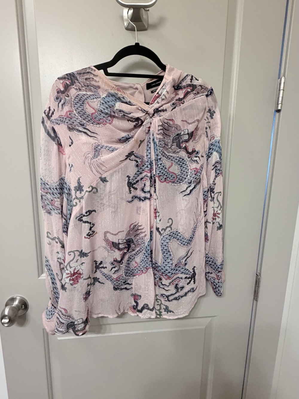 Isabel Marant Pale Pink Dragon-Print Long Sleeve Blouse